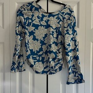 Zara Blue Floral Long-Sleeve Women's Top